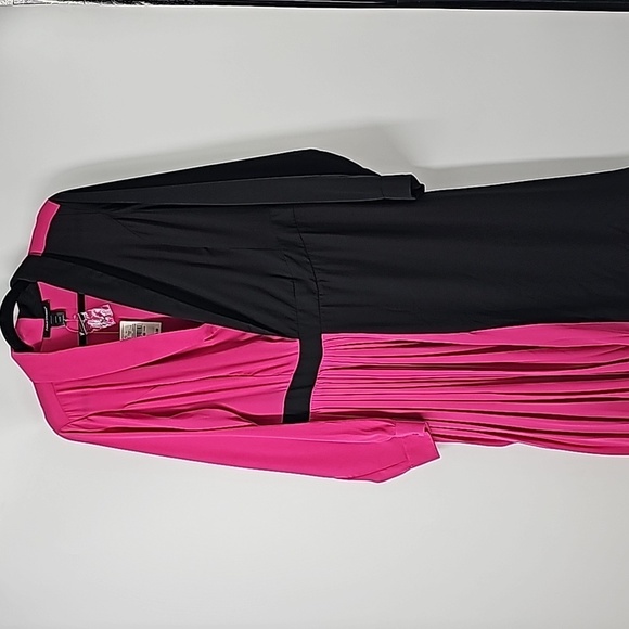 AS Color Blocked Dress Raspberry Pink & Black w Pleated Detail - Picture 1 of 12